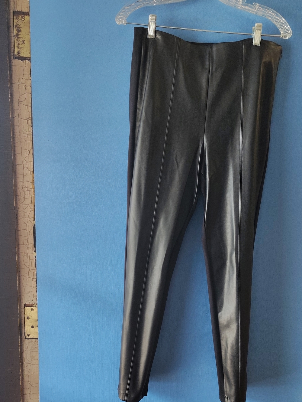 Ann Taylor Black Faux Leather Leggings with Seamed Front